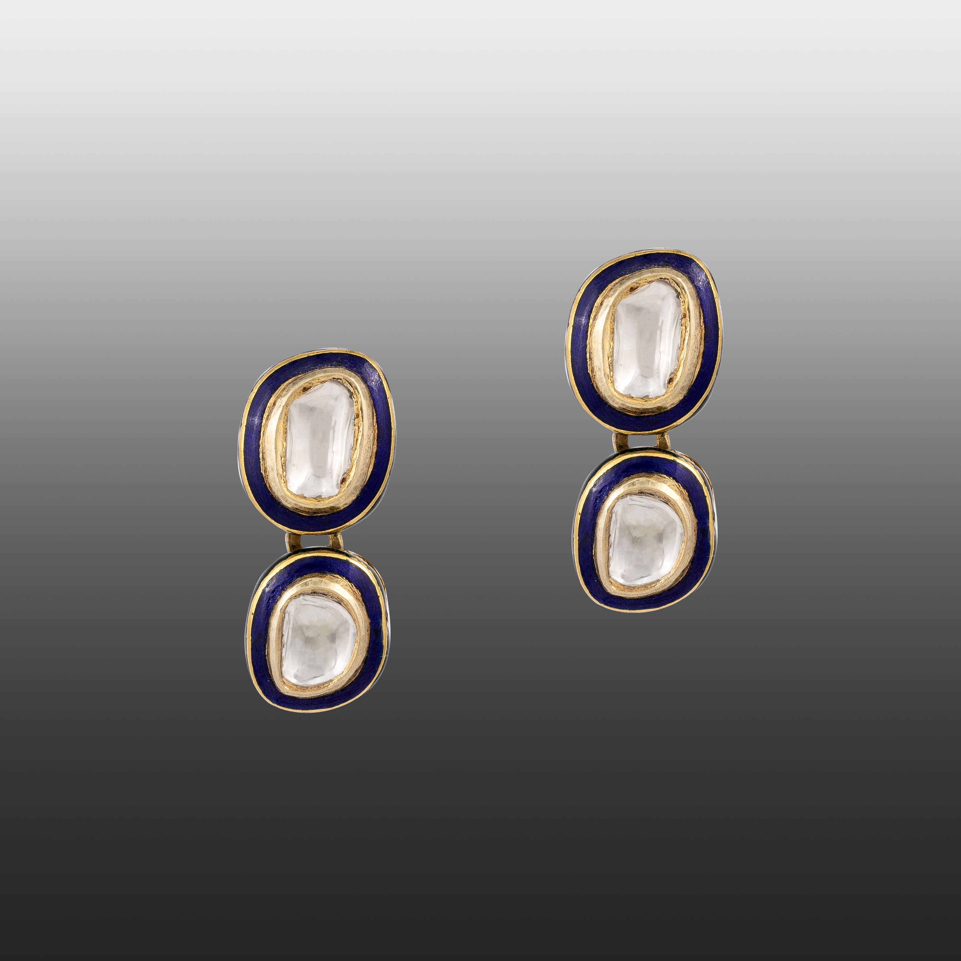 Framed Blue Enamel Polki Necklace with Central Teardrop Pendant